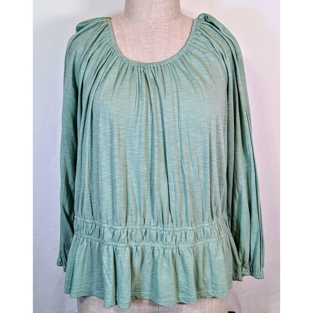 Wonderly Peplum Top XL Light Green Long Sleeve Boho NWT